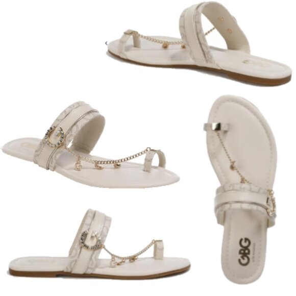 GBG Angeles White Logo Flat Slides w/Gold Toe Loop Charms Women's🆕⌚📦🏃💨🚚 - Picture 15 of 16
